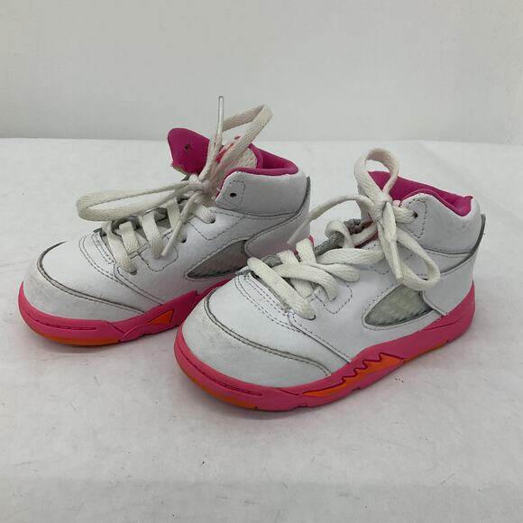 Air Jordan Kids Unisex Sneakers Pink Orange White Size 8C Preowned - Picture 2 of 7
